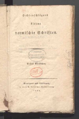 Erstes Bändchen: Oehlenschlägers kleine vermischte Schriften