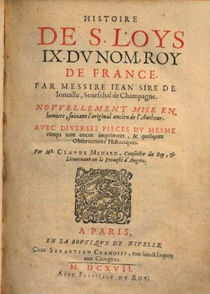 Histoire De S. Loys IX. Dv Nom, Roy De France