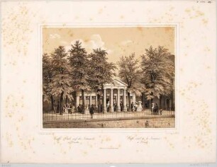 Das Café Reale (auch Café Torniamenti oder Bonboniére) auf der Brühlschen Terrasse in Dresden (1843 von Otto von Wolframsdorf gebaut, 1886 für den Neubau der Kunstakademie abgerissen)