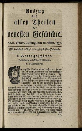 XXII. Stück. Coburg, den 28. May. 1755.