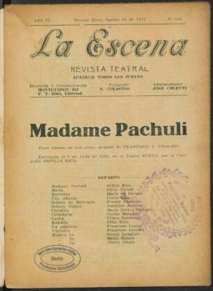 Madame Pachuli : pieza cómica en tres actos