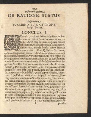 Dissertatio Quinta Ratione Status.