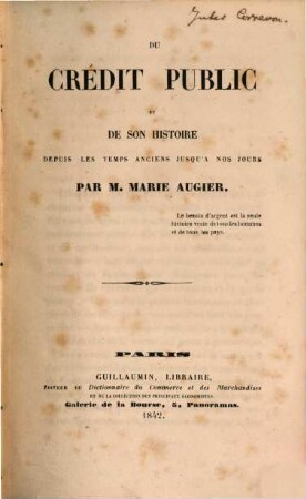 Du crédit public et de son histoire depuis les temps anciens jusqu'à nos jours