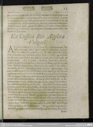 Ex Cossica sive Algebra Vulgari