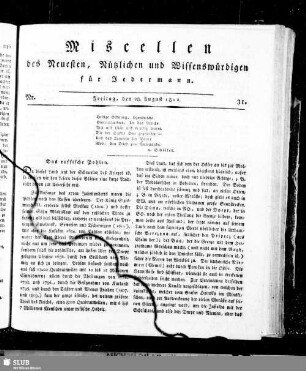 Miscellen des Neuesten, Nützlichen und Wissenswürdigen für Jedermann
