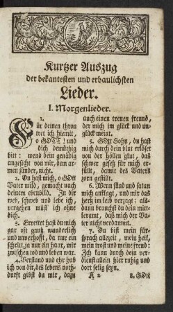 Kurtzer Auszug der bekantesten und erbaulichsten Lieder