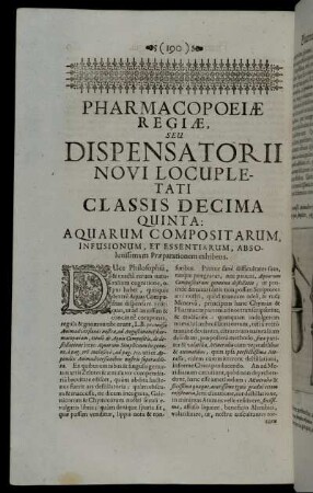 Classis Decima Quinta. Aquarum Compositarum, Infusionum, Et Essentiarum, Absolutissimam Præparationem exhibens.