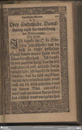 LI. Drey sonderliche Dancksagung nach der empfahung des Sacraments. Die Erste