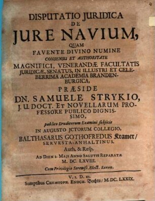 Disputatio Juridica De Jure Navium