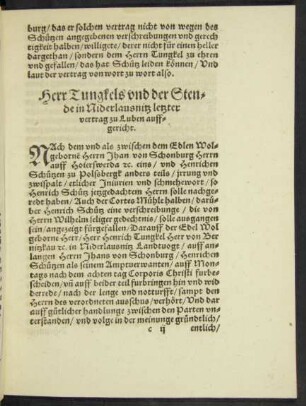 Herr Tungkels und der Stende in Niderlausnitz letzter vertrag zu Luben auffgericht.