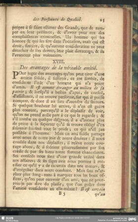 XVIII. Des avantages de la véritable amitié