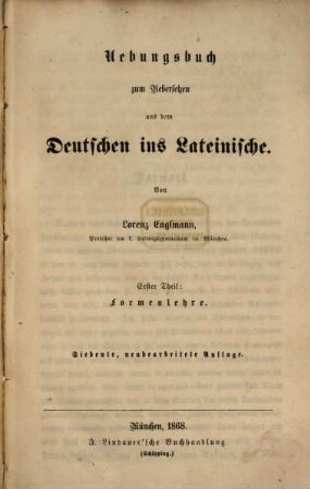 Übungsbuch zum Übersetzen aus dem Deutschen ins Lateinische, 1