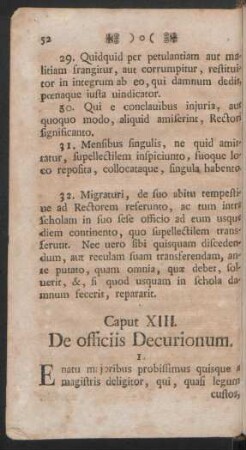 Caput XIII. De officiis Decurionum = Caput XIII. Vom Amt der Decurionum