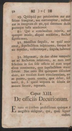 Caput XIII. De officiis Decurionum = Caput XIII. Vom Amt der Decurionum