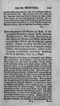 Haben Souverains und Staaten ein Recht, in der natürlichen Gesellschaft gesitteter Völker öffentliche Atheisten zu seyn?
