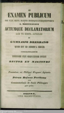 1845/46(1846): Ad examen publicum ... actumque declamatorium ... in Gymnasio Dresdensi concelebrandum humanissime et observantissime invitant