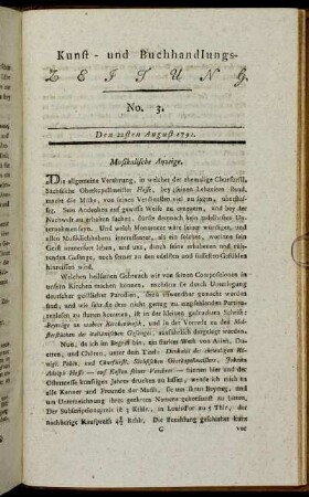 No. 3. Den 22sten August 1791.