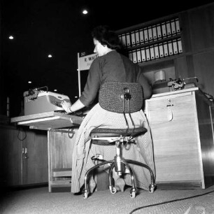 Büroangestellte bei der Arbeit. Beim Sitzen sind ergonomisch geformte Stühle zu verwenden, um Rückenbeschwerden vorzubeugen