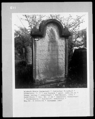 Grabstein eines am 1859.05.20 verstorbenen Segan leviya aus Lorsch — Vorderseite
