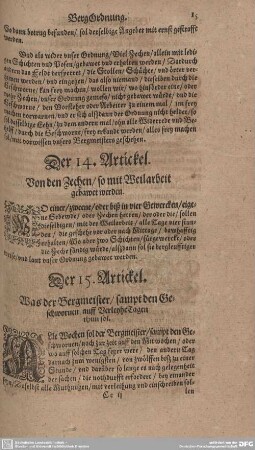 Der 15. Artickel. Was der Bergmeister/ sampt den Geschwornen auff verleyhe Tagen thun sol.
