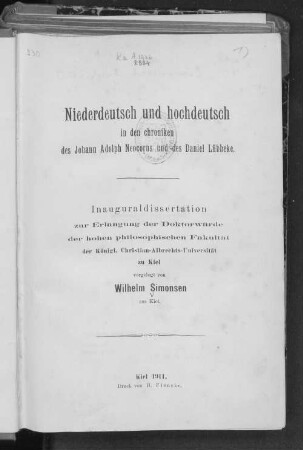 Niederdeutsch und hochdeutsch in den Chroniken des Johann Adolph Neocorus und des Daniel Lübbeke