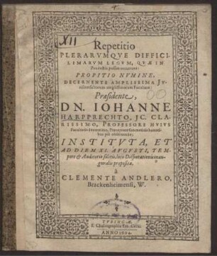 Repetitio Plerarumque Difficilimarum Legum, Quae In Pandectis passim occurrunt