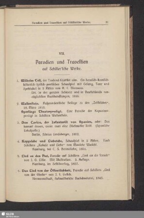 VII. Parodien und Travestien auf Schiller'sche Werke