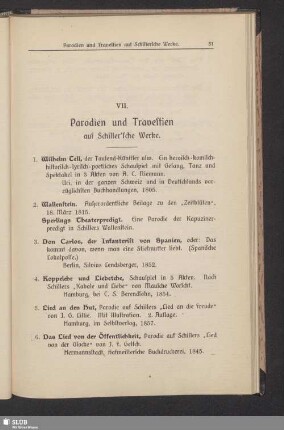 VII. Parodien und Travestien auf Schiller'sche Werke