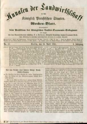 No. 17. Berlin, den 24. April 1861. I. Jahrgang.