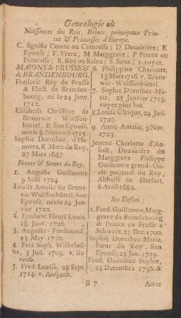 Genealogie oú naissances des rois, reines, principaux princes & princesses d'Europe