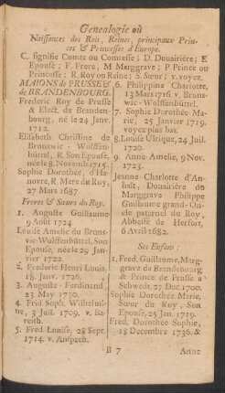 Genealogie oú naissances des rois, reines, principaux princes & princesses d'Europe