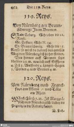 120. Reys. Von Nürnberg nach Franckfurt am Meyn, und Cöln am Rhein