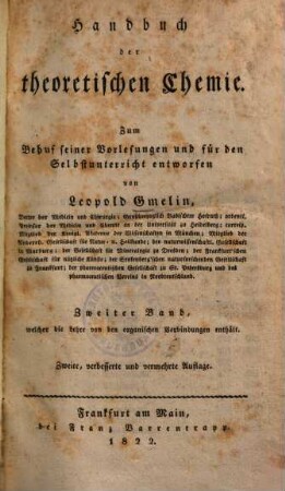 Handbuch der theoretischen Chemie : zum Behuf seiner Vorlesungen und für den Selbstunterricht entworfen, 2.