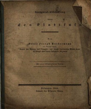 Inaugural-Abhandlung über den Plattfuß