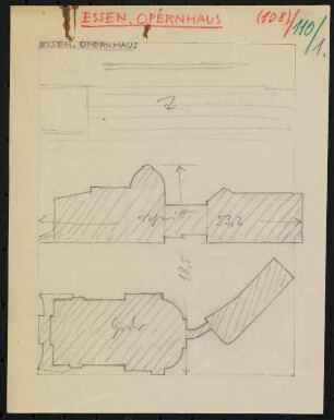 Stadttheater (auch: Grillo-Theater), Essen: Layout-Skizze, drei Seiten