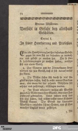 Dritter Abschnitt. Vorsicht in Gefahr bey allerhand Geschäften.