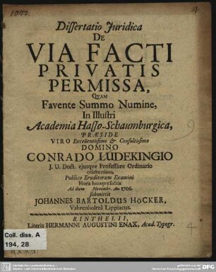 Dissertatio Iuridica De Via Facti Privatis Permissa
