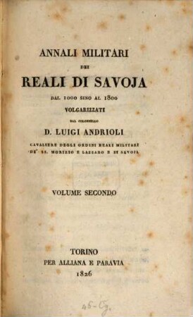 Annali militari dei reali di Savoja dal 1000 sino al 1800, 2
