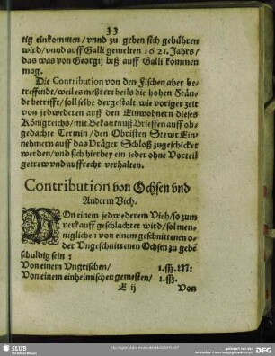 Contribution von Ochsen und Anderm Vieh