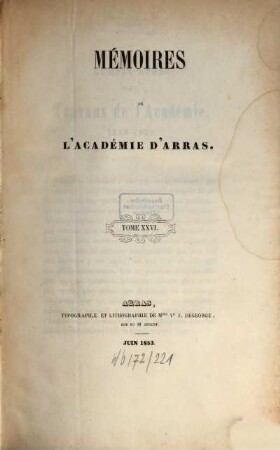Mémoires de l'Académie d'Arras. 26. 1853