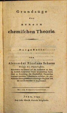 Grundzüge der neuern chemischen Theorie