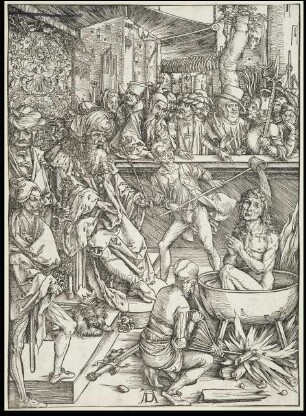 Die Marter des Evangelisten Johannes, aus der Folge der Apokalypse, Urausgabe Deutsch 1498