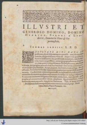 Widmung von Thomas Lansius.