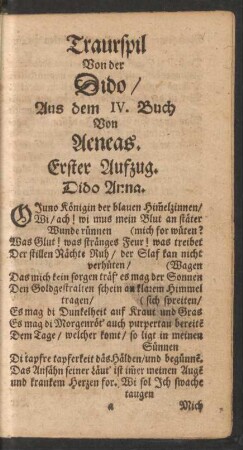 Traurspil Von der Dido/ Aus dem IV. Buch Von Aeneas.