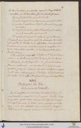 XVI. Profession de Foi. de la main de Zwack.