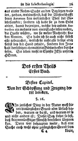 Erstes Capitel.Von der Schöpffung und Zeugung derer Insecten.
