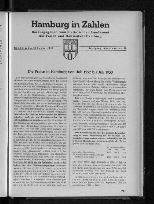 Die Preise in Hamburg von Juli 1952 bis Juli 1953