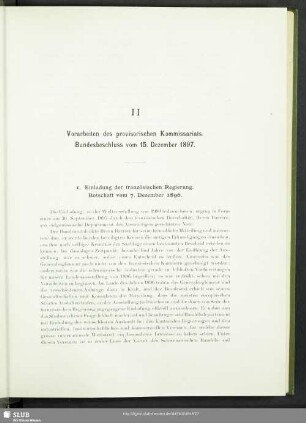 II Vorarbeiten des provisorischen Kommissariats. Bundesbeschluss vom 15. Dezember 1897