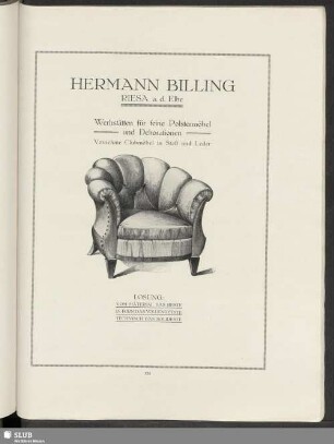 Hermann Billing Riesa a. d. Elbe Werkstätten für feine Polstermöbel und Dekorationen