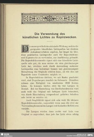 Die Verwendung des künstlichen Lichtes zu Kopirzwecken